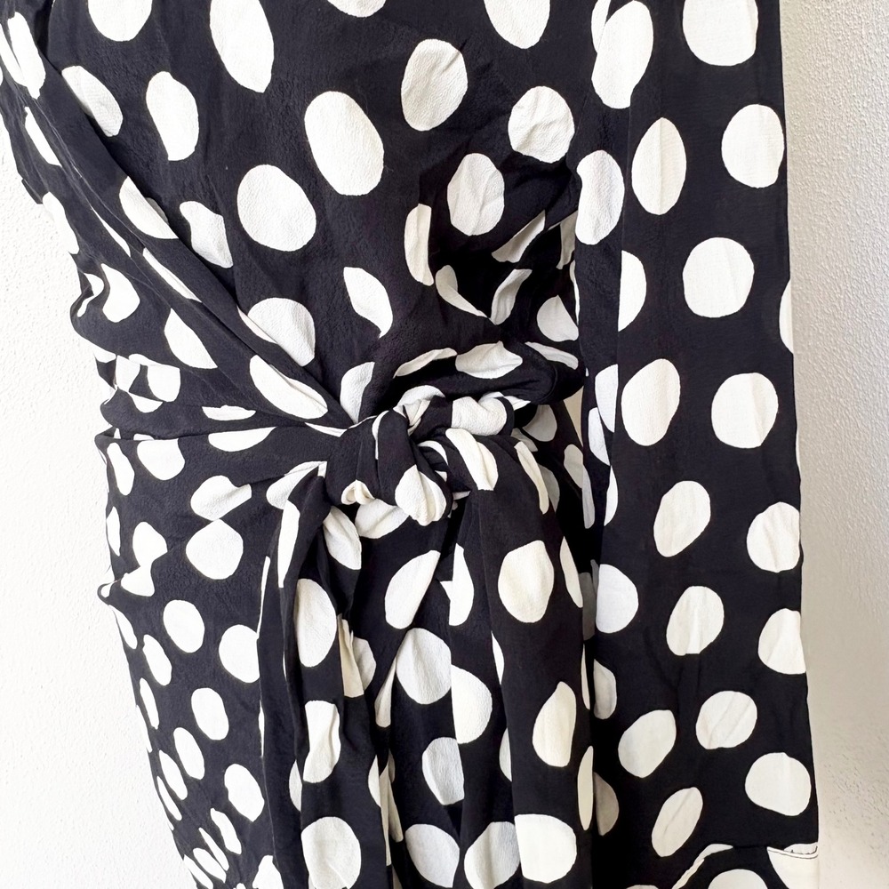 NEW Zara Polka Dot Wrap Long Sleeve Mini Dress Women M Black White Preppy - Picture 9 of 11